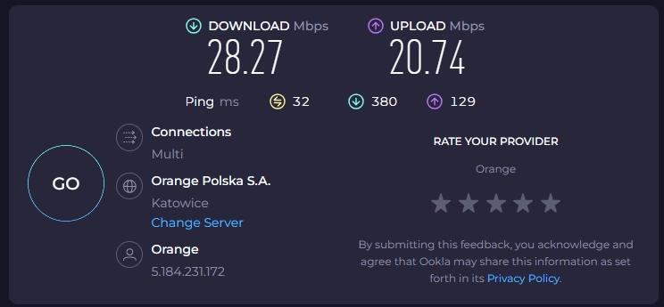 Teltonika RUT260 Orange LTE B1 Agregacja pasm wyłączona Speedtest Teltonika RUT260 Orange LTE B1 Agregacja pasm wyłączona Speedtest
