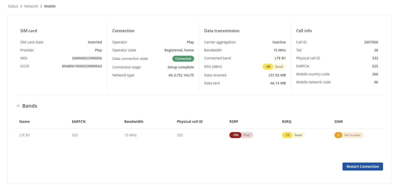 Teltonika RUT260 Play LTE B1 Agregacja pasm wyłączona Teltonika RUT260 Play LTE B1 Agregacja pasm wyłączona