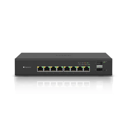 Ubiquiti ES-8-150W | Switch | EdgeMAX EdgeSwitch, 8x RJ45 1000Mb/s PoE+, 2x SFP, 150W Ilość portów LAN8x [10/100/1000M (RJ45)]
