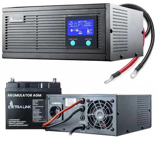 Extralink Piorun 1000VA/800W Inverter + Extralink AGM 12V 45Ah Battery Set | UPS | Pure sine wave, 12VDC battery voltage + maintenance free 0