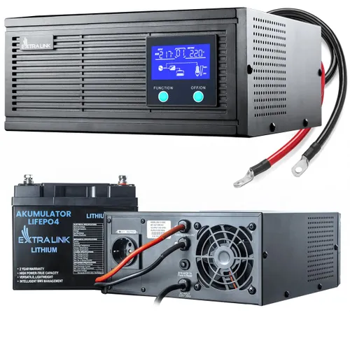 Extralink Piorun 1000VA/800W Inverter + Extralink LiFePO4 12.8V 100Ah Battery Set | UPS | Pure sine wave, 12.8VDC battery voltage + maintenance free 0