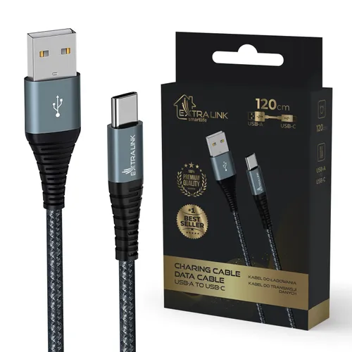 EXTRALINK SMART LIFE CABLE 15W, USB-A TO USB-C, 120CM, NYLON BRAIDED, 5V 2.4A/3A, BLACK 0