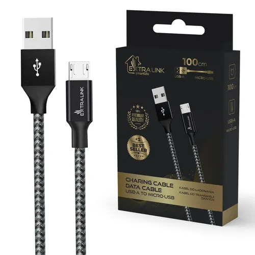 EXTRALINK SMART LIFE CABLE 15W, USB-A TO MICRO-USB, 100CM, PVC, 5V 2.4A, BLACK 0