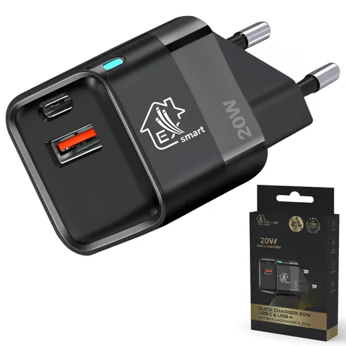 EXTRALINK SMART LIFE CHARGER 20W, USB-C AND USB A 0