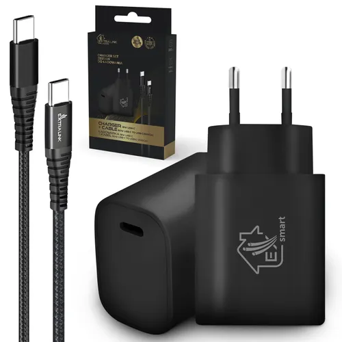 Extralink Smart Life | USB-Typ-C-zu-Typ-C-Kabelset 200 cm Schwarz + 18 W PD3.0-Ladegerät | Schwarz 0