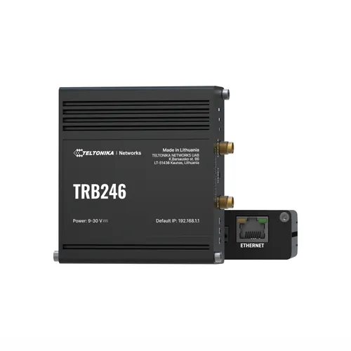 Teltonika TRB246 | Roteador industrial, gateway IoT LTE | Cat 4, 1x RJ45 100Mb/s, IP30 CertyfikatyCE, UKCA, RCM, CB, EAC, UCRF, WEEE