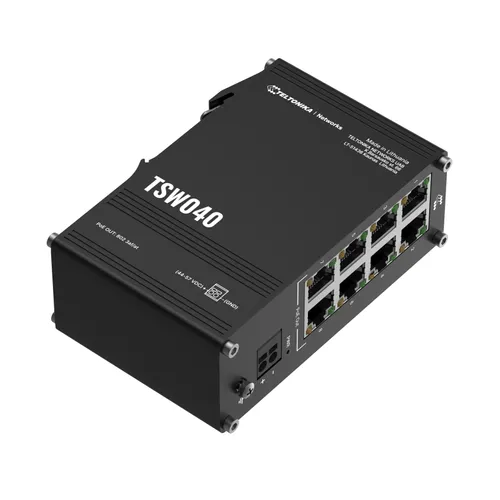 Teltonika TSW040 | Comutador | 8x RJ45 100Mb/s PoE, 240W, IP30 Całkowita Power over Ethernet (PoE) budżetu240
