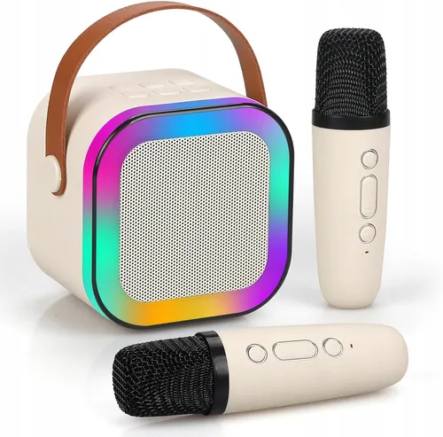 Extralink Kids Mini Karaoke LED Speaker 2x Mic Blanco | Conjunto de karaoke | altavoz, 2x micrófono, Bluetooth, AUX, ranura para tarjeta SD, iluminación RGB 0