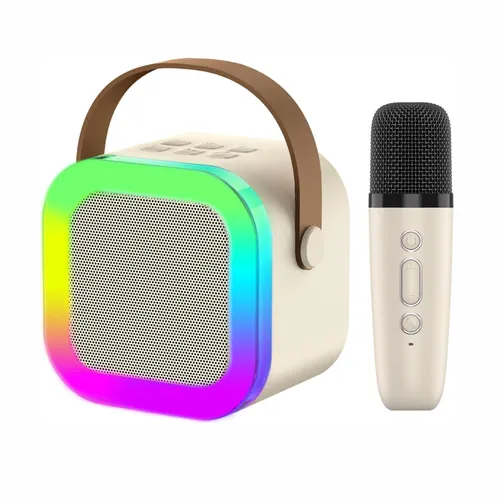 Extralink Kids Mini Karaoke LED Speaker 1x Mic Beżowy | Zestaw do Karaoke | głośnik, 1x mikrofon, Bluetooth, AUX, slot na karty pamięci, oświetlenie RGB 0