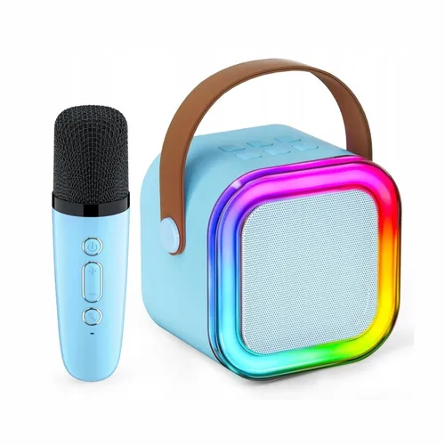 Extralink Kids Mini Karaoke LED Speaker 1x Mic Azul | Conjunto de Karaoke | alto-falante, 1x microfone, Bluetooth, AUX, slot para cartao SD, iluminaçao RGB 0
