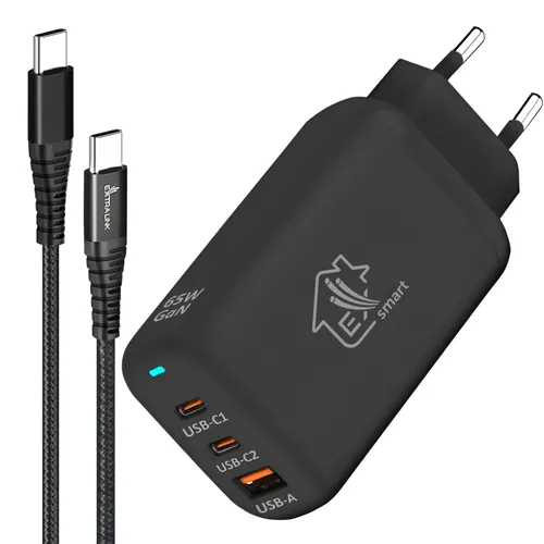 Zestaw Extralink Smart Life Ładowarka 65W GaN 2x USB-C 1x USB-A + Kabel USB-C - USB-C 100W, 200 cm 0