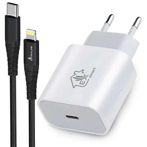 Zestaw Extralink Smart Life Ładowarka 20W 1x USB-C + Kabel USB-C - Lightning 27W, 200 cm 0