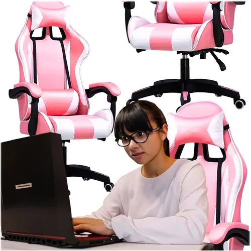 Extralink Gaming | Sedia da gioco | da ufficio, girevole, a secchiello, rosa e bianco, G-525 1