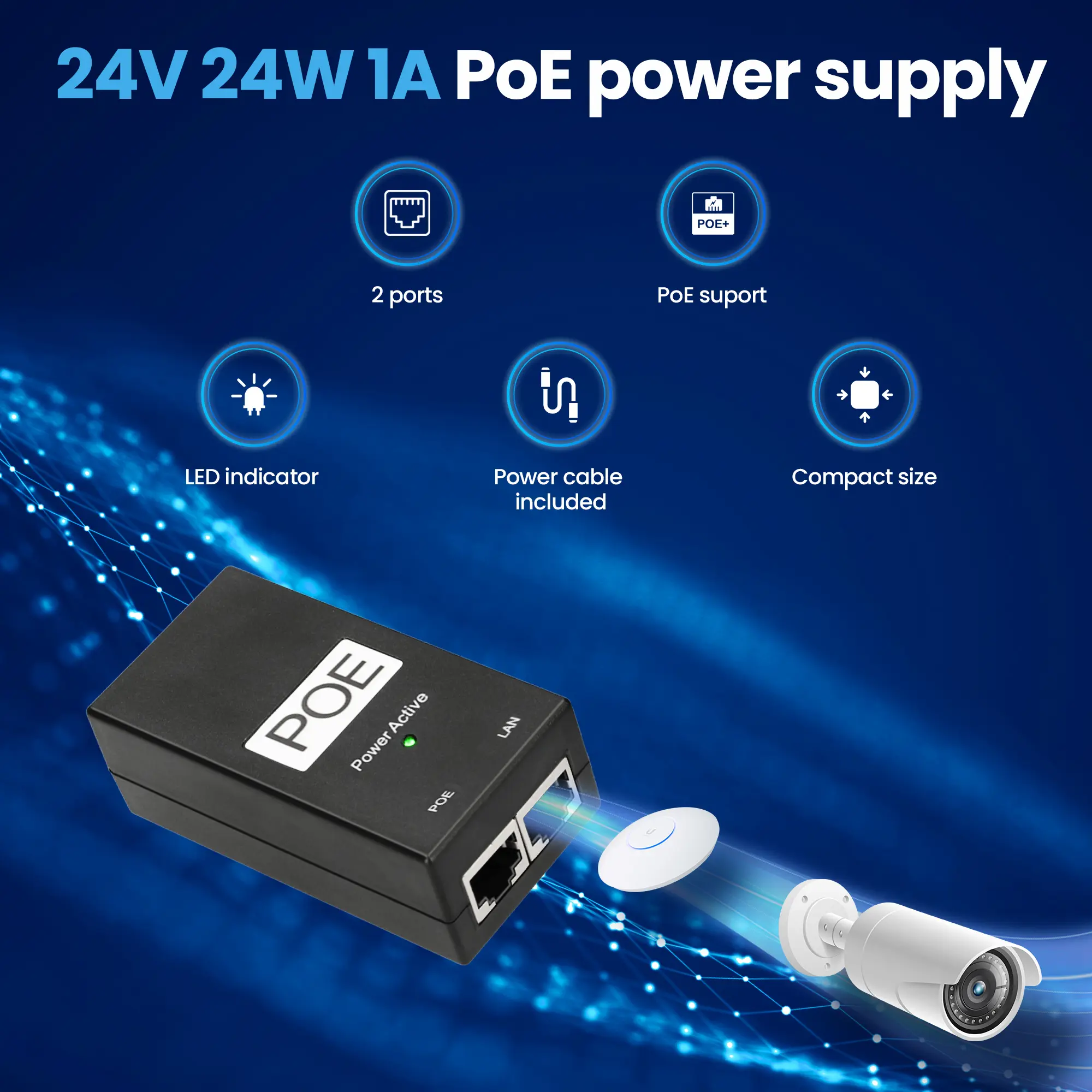 power adapter with ac cable 24v 1A 24W