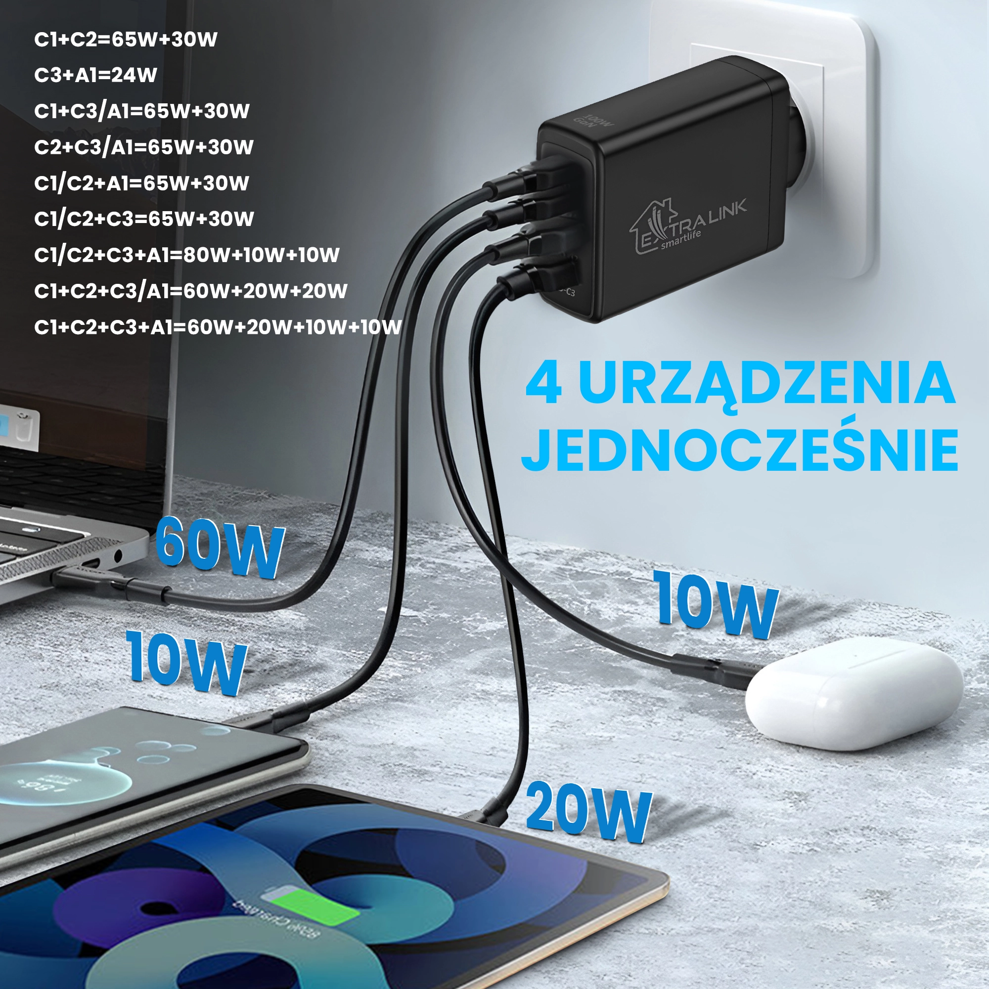 Extralink-Smart-Life-Fast-Charger-100W-GaN