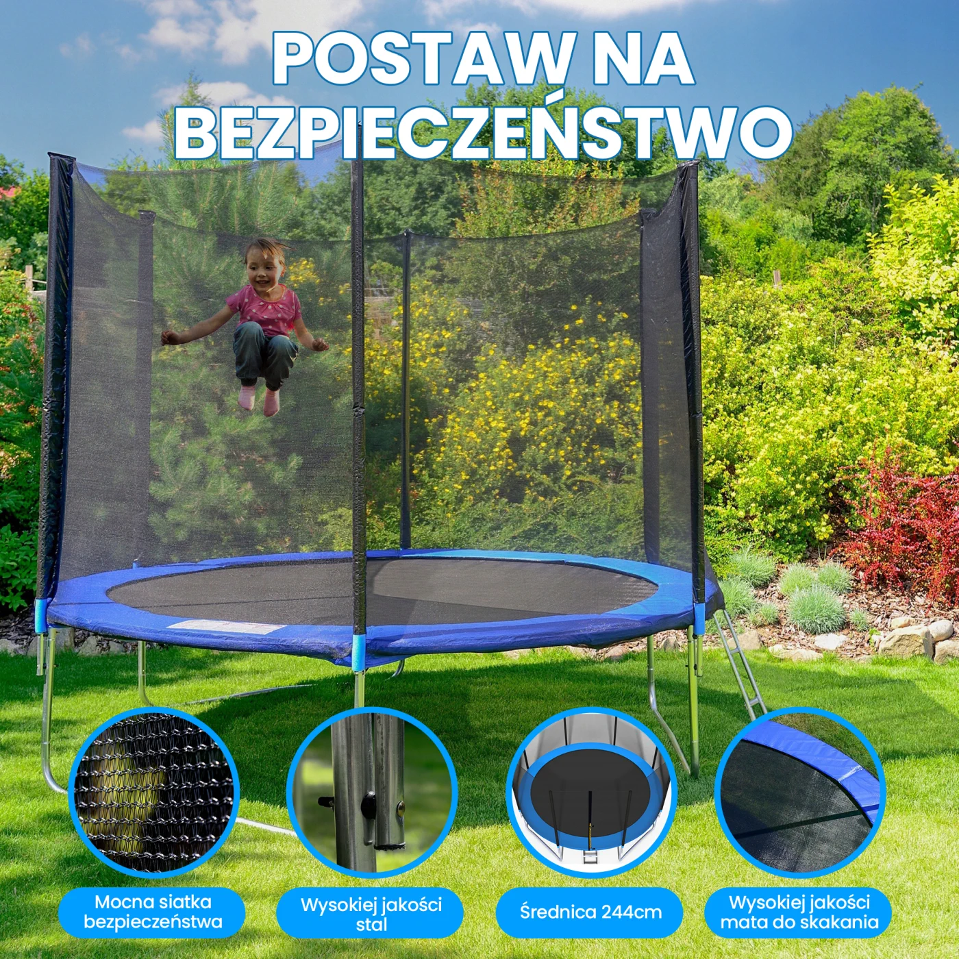 EXTRALINK HOME TRAMPOLINA Z SIATKĄ 8FT (SR.244CM)