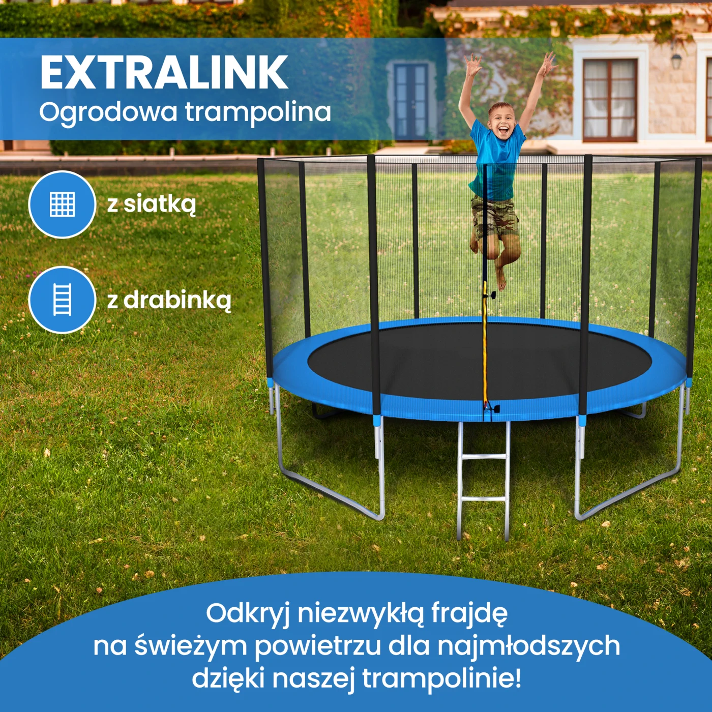 EXTRALINK HOME TRAMPOLINA Z SIATKĄ 14FT (SR.428CM)