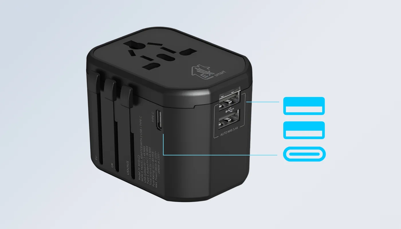 EXTRALINK SMART LIFE TRAVEL ADAPTER EU/UK/USA/AU/CH + USB-C USB-A