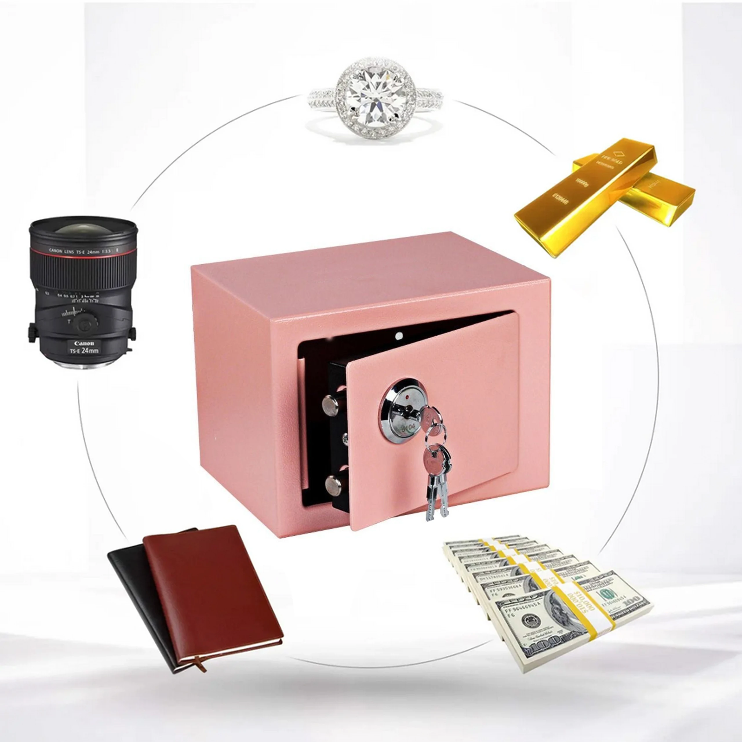 EXTRALINK HOME OFFICE SAFE KEY LOCKER STRONG SOLID ARMORED CASH BOX S-404-PINK