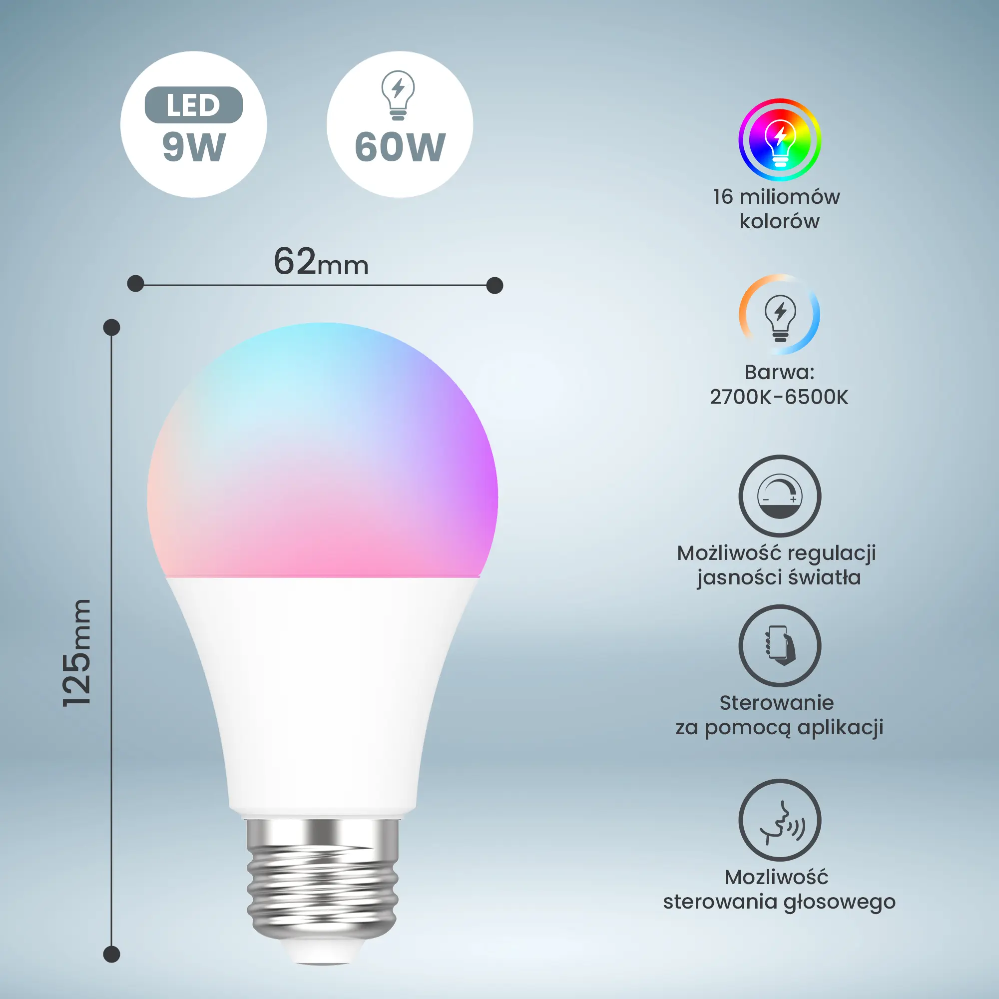 EXTRALINK SMARTLIFE ŻARÓWKA LED E27 A60 2700-6500K WIFI 220-240V