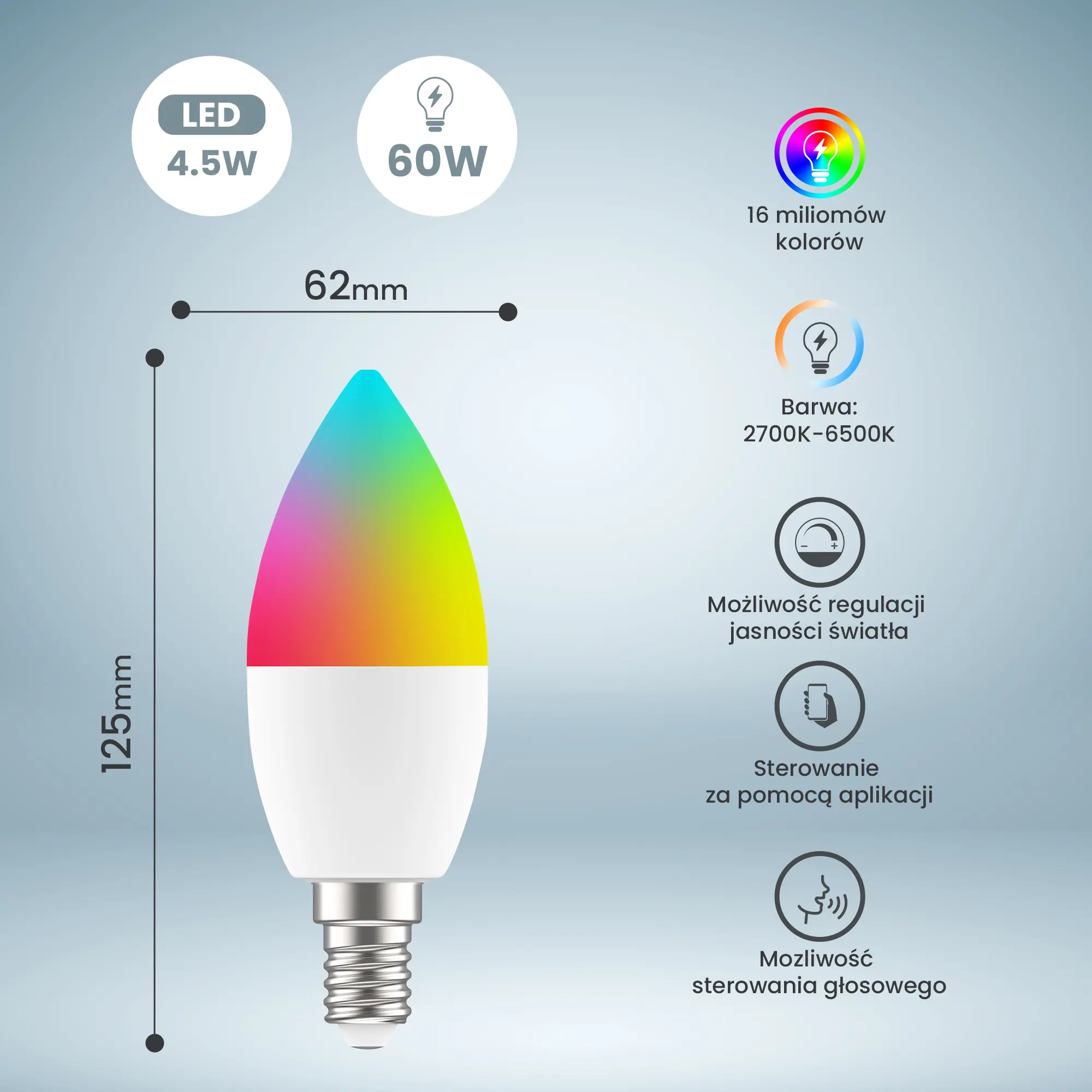 EXTRALINK SMARTLIFE LED BULB E14 C37 2700-6500K WIFI 220-240V