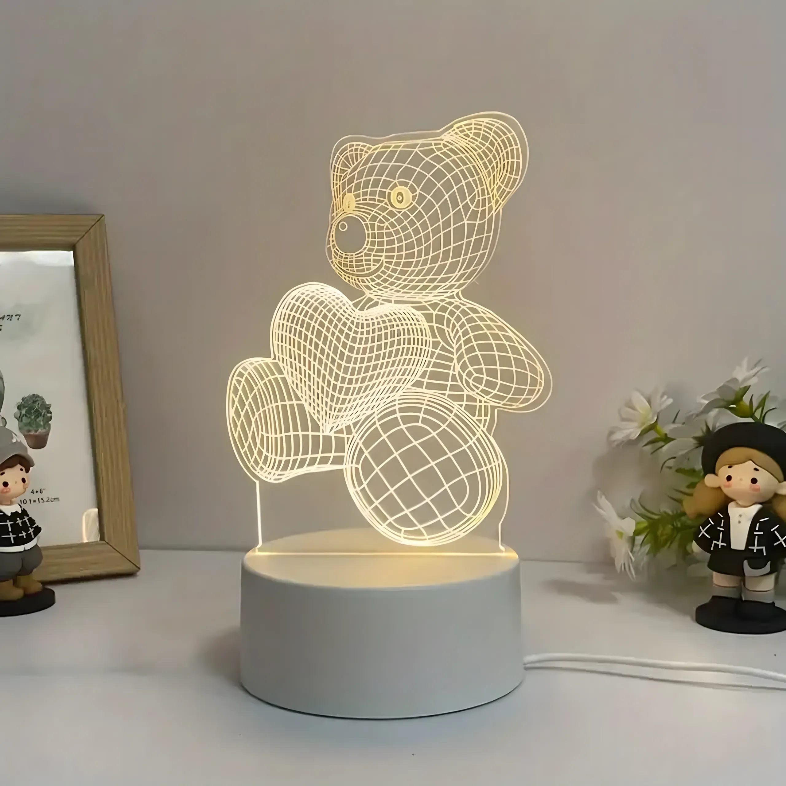 EXTRALINK HOME LAMPKA NOCNA MIŚ SERCE 3D ILUZJA OPTYCZNA DO SYPIALNI USB