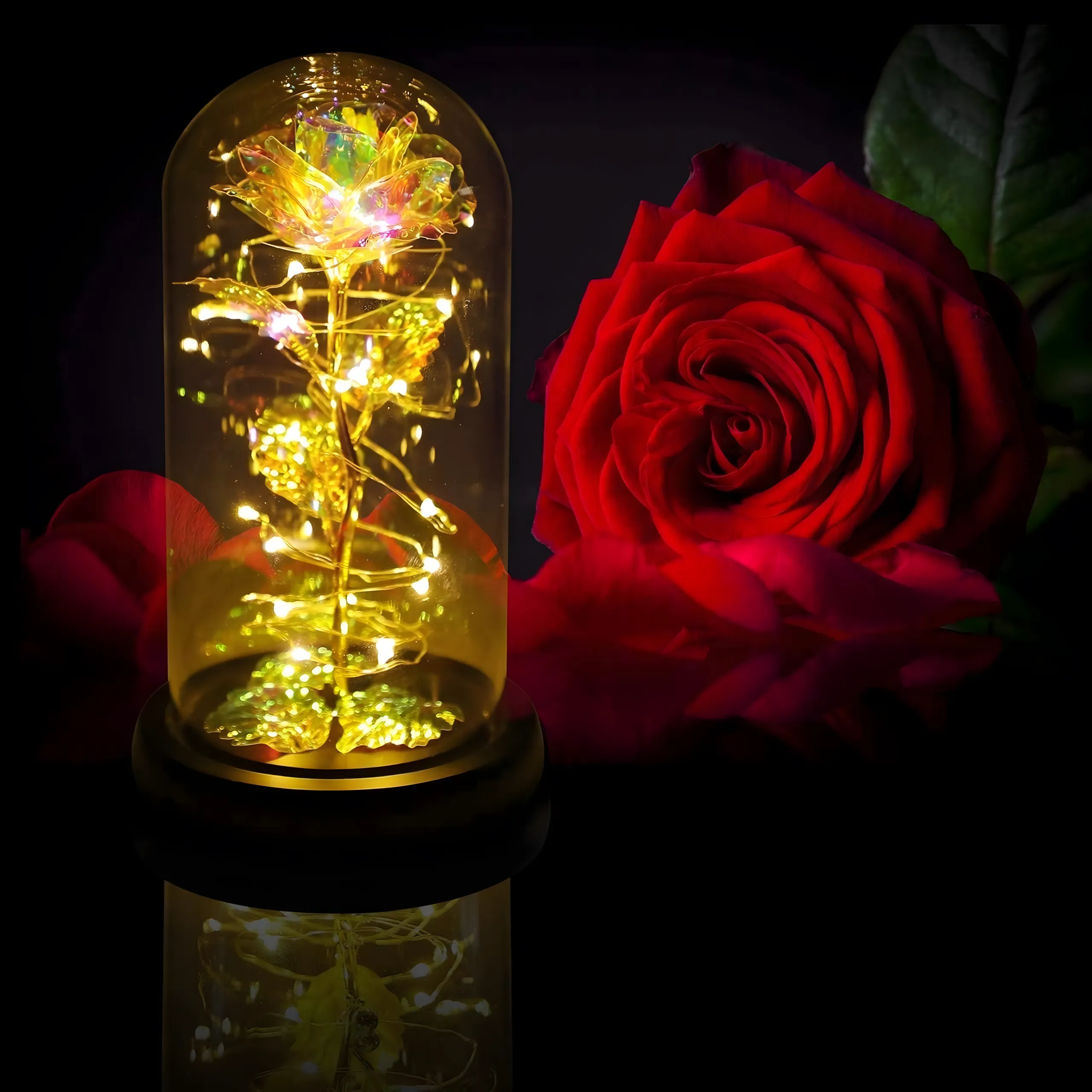 EXTRALINK HOME PERPETUAL ROSE IN GLASS GLOWING LED RED W-860