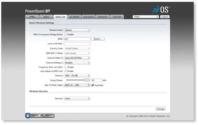 PBE-M2-400 POWERBEAM 2,4GHZ 18DBI airOS