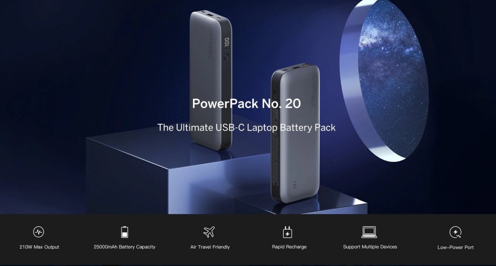 Extralink ZMI Power bank pc 210W, 25000 mAh, Quick Charge